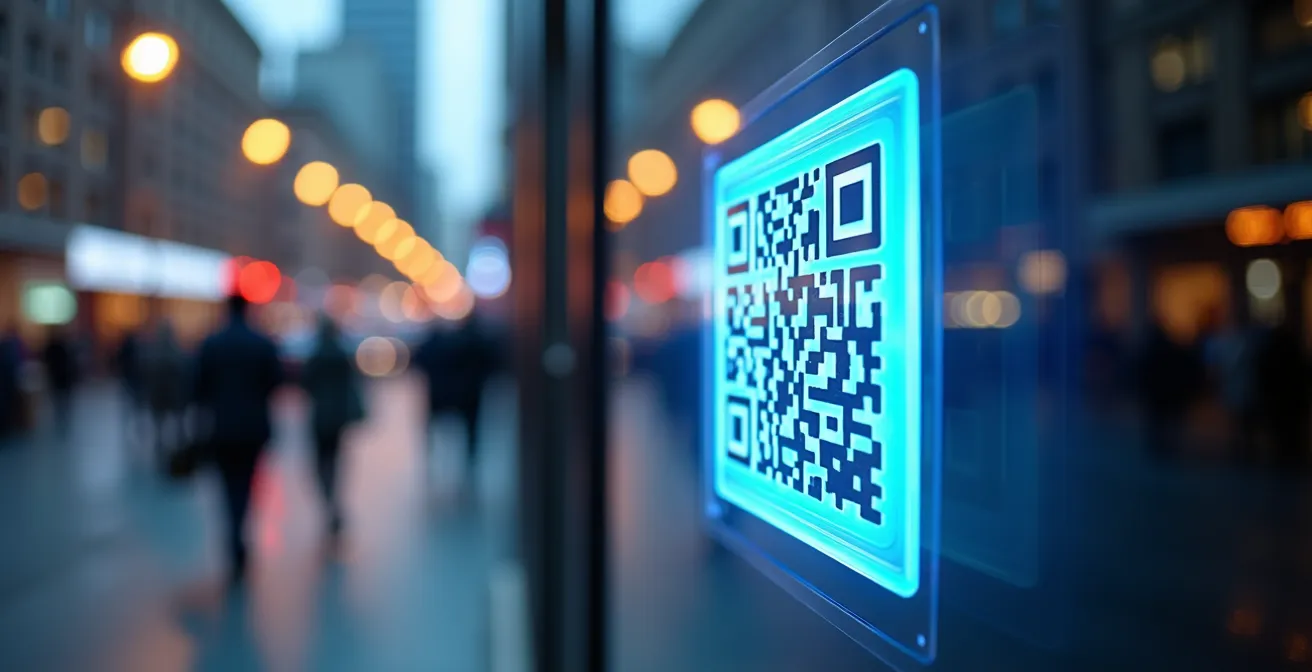 Panneau de signalétique temporaire moderne intégrant un QR code pour interaction digitale